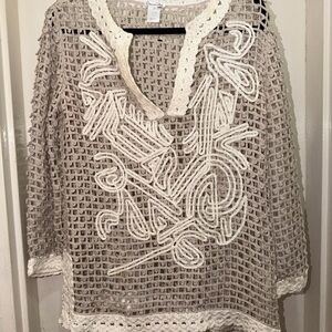 Oscar de la Renta Beige and Cream Crochet Tunic